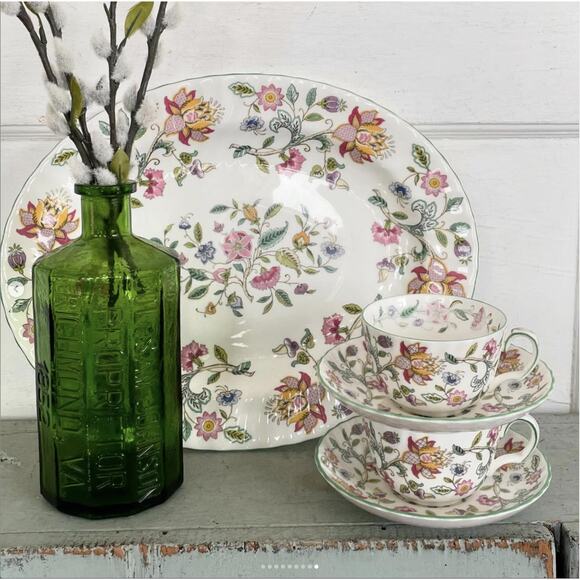 Vintage Teacup Saucer Minton England Bone China Swirl Floral Haddon Hall Pattern - Picture 8 of 8